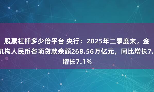 股票杠杆多少倍平台 央行：2025年二季度末，金融机构人民币各项贷款余额268.56万亿元，同比增长7.1%